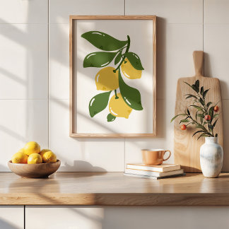 Poster Arte de Cozinha com Galho de Limão Desenhado à Mão