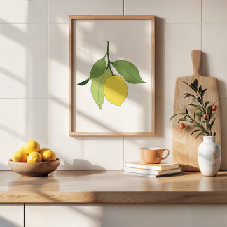 Poster Arte de Cozinha com Ramo de Limão Cítrico Desenhad