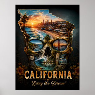 Poster Arte de Crânio da Califórnia Estado de Espírito