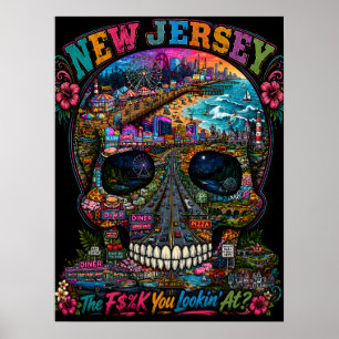 Poster Arte de Crânio de Nova Jersey Estado de Espírito