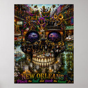 Poster Arte de Crânio de Nova Orleans   Estado de Espírit