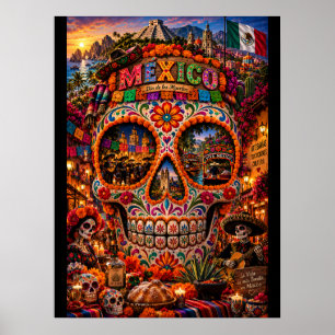 Poster Arte de Crânio do México Estado de Espírito