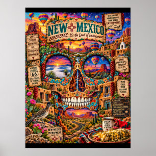 Poster Arte de Crânio do Novo México Estado de Espírito