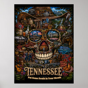 Poster Arte de Crânio do Tennessee   Estado de Espírito