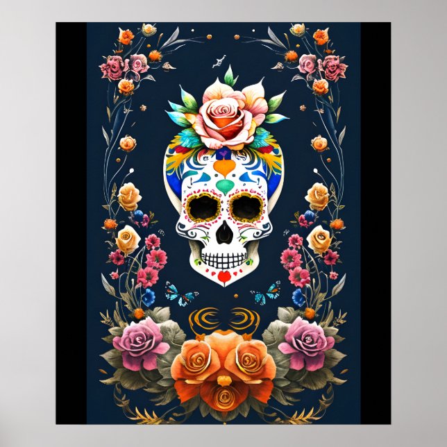 Poster Arte de Crânios Açucarados - Celebração da Vida (Frente)