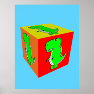 Poster Arte de Cubo de Dinossauro de Desenho Animado Fofo