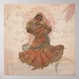 Poster Arte de Dança Miniatura Kathak Mughal Pahari Vinta