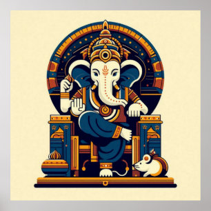 Poster Arte de Deidade de Vetor de Ganesha Azul Moderno