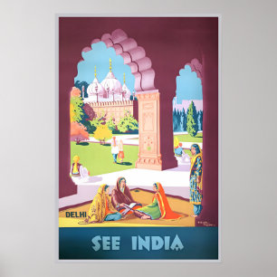 Poster Arte de Delhi Índia Cartaz de Viagem Arte Indiano