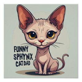 Pôster Arte de desenho animado de pai de gato Sphynx engr