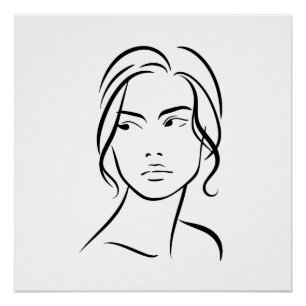 Pôster Arte de Desenho de Linha de Rosto de Mulher Abstra