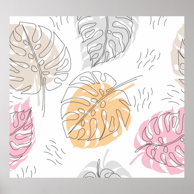 Poster Arte de Desenho de Linha Monstera Exótica (Frente)