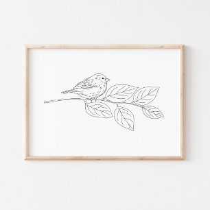 Poster Arte de desenho de pássaro desenhado à mão fofa