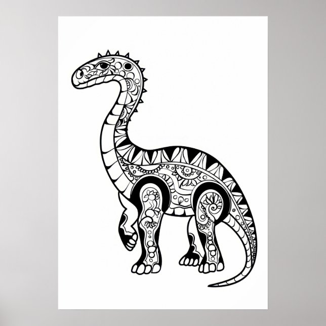 Poster Arte de desenho de rabiscos dinossauros. (Frente)