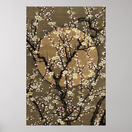 Poster Arte de Design de Flor de Cerejeira em Tom Neutro 
