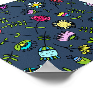 Poster Arte de Design de Padrão Floral Caprichoso