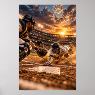 Poster Arte de Deslize para a Base Inicial do Beisebol – 