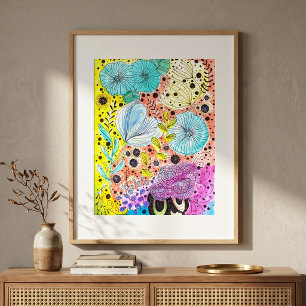 Poster Arte de Doodle Floral Caprichoso Vibrante