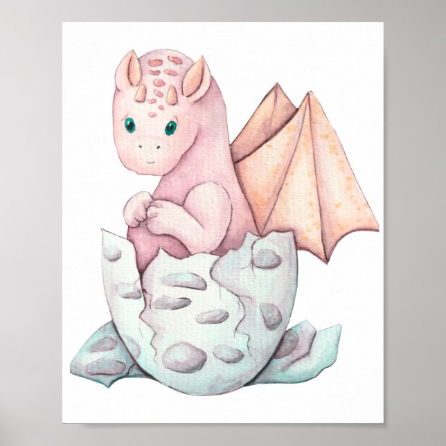Poster Arte de Dragão Bebê Rosa Fofo Eclodindo  (Frente)