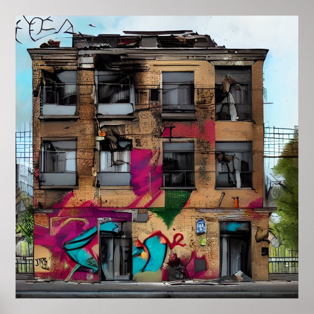 Poster Arte de Edifício Abstrato AI Abandonada (Frente)