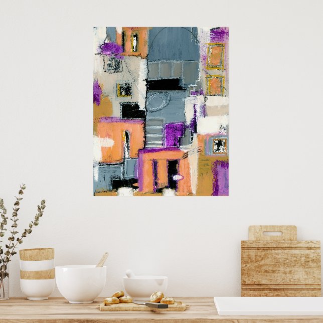 Poster Arte de Edifícios Expressionista Abstrata Pintura (Cozinha)