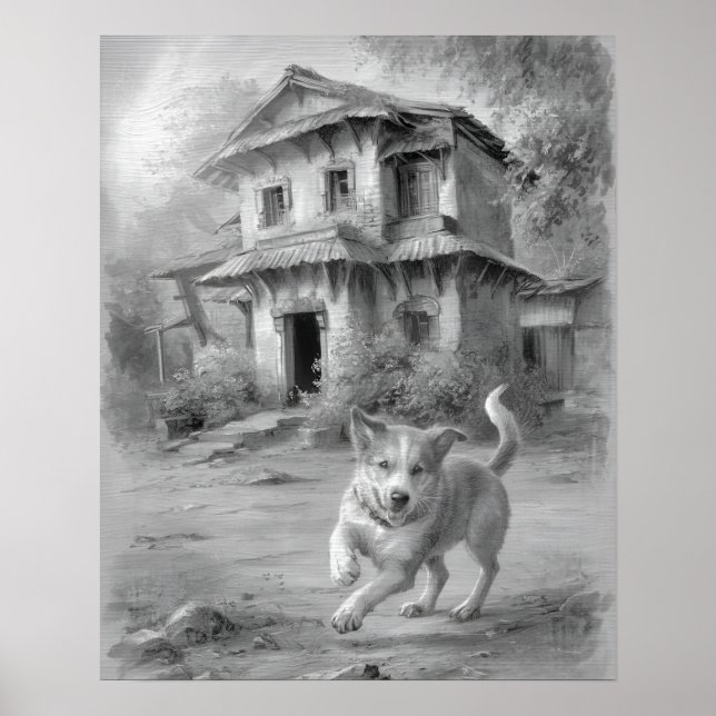 Poster Arte de esboço de Cachorro Feliz (Frente)