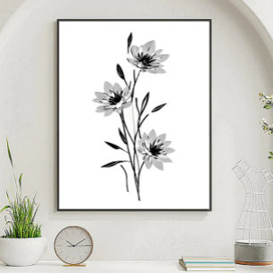 Poster Arte de esboço floral minimalista