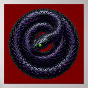Poster Arte de Escama Roxa Neon de Cobra Preta Ouroboros
