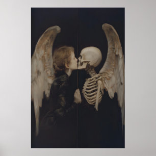 Poster Arte de Esqueleto Reflexo no Espelho de Anjo Gótic