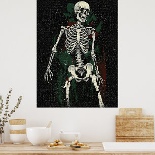 Poster Arte de Esqueleto Vintage em Sombras Escuras