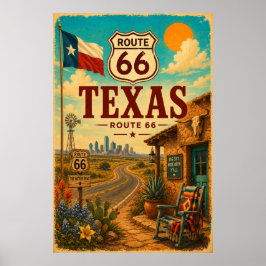 Poster Arte de Estrada da Rota 66 Vintage Texas Bluebonne