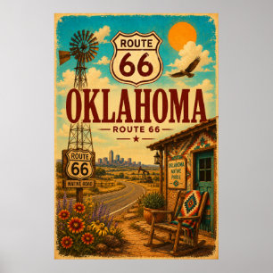 Poster Arte de Estrada Nativa Oklahoma da Rota 66 Vintage