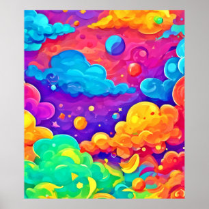 Poster Arte de Explosão de Cores de Desenho Animado