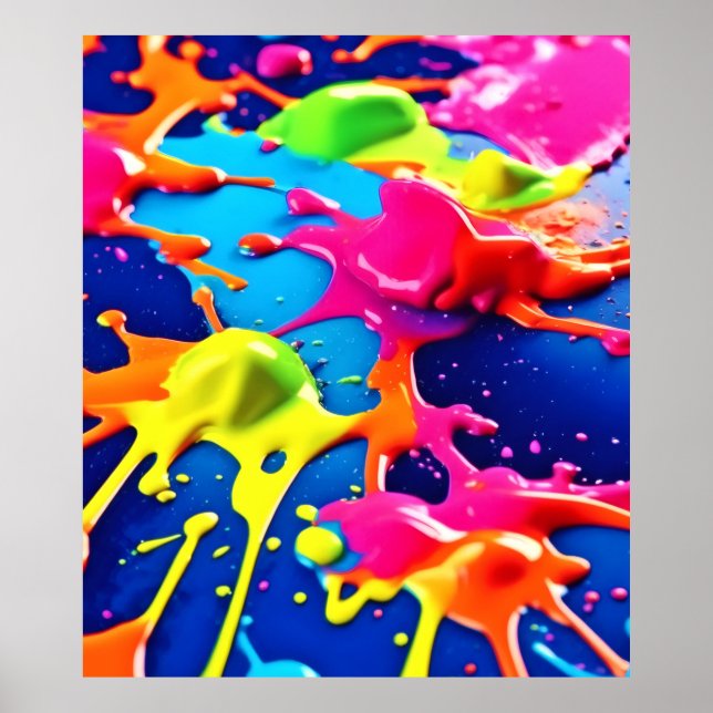Poster Arte de Explosão de Tinta Neon Vibrante (Frente)