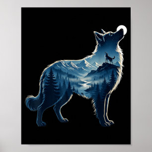 Poster Arte de exposição da floresta montanhosa ao luar d