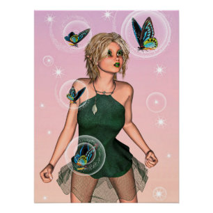 Pôster Arte de Fantasia da Fada Borboleta Brilhante
