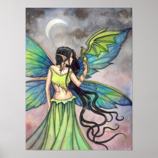 Pôster Arte de Fantasia da Fada do Dragão Esmeralda por M