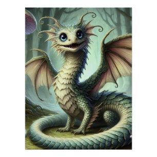 Pôster Arte de Fantasia de Criatura Fofa do Jabberwocky d