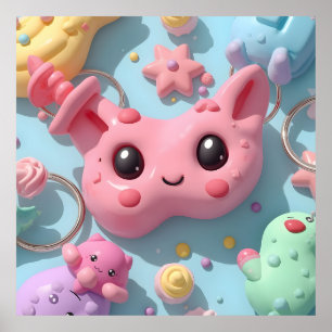 Poster Arte de Fantasia de Criatura Kawaii Pastel