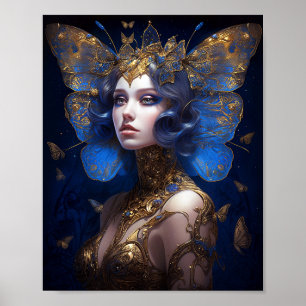 Poster Arte de fantasia de fada Dourada azul