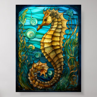 Poster Arte de Fantasia do Cavalo-Marinho em Vidro Colori