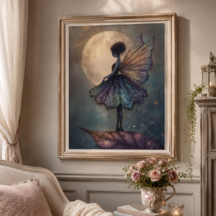 Poster Arte de Fantasia em Aquarela da Fada da Luz da Lua