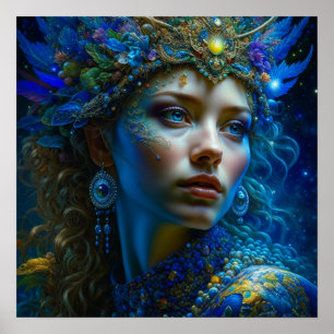 Poster Arte de Fantasia Etérea Princesa Guerreira Mística