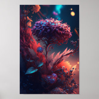 Poster Arte de Fantasia Floral Neon