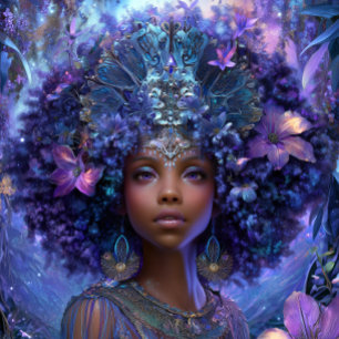 Poster Arte de Fantasia Menina Negra Rainha Negra Deusa