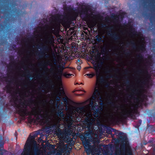Poster Arte de Fantasia Menina Negra Rainha Negra Deusa