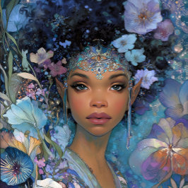 Poster Arte de Fantasia Negra Deusa Elfa Afro-Americana