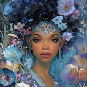 Poster Arte de Fantasia Negra Deusa Elfa Afro-Americana