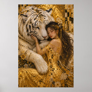 Poster Arte de Fantasia Real Dourada do Tigre Branco