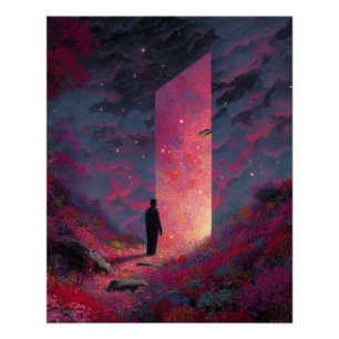 Pôster Arte de Fantasia Surrealista Portal Carmesim Olhar